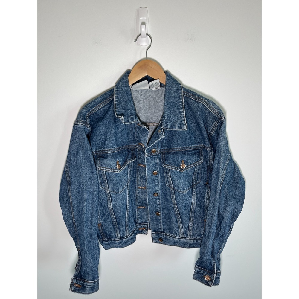 Vintage Denim Jacket Womens S 90s Oversized Trucker Biker Festival‎ Dark Wash